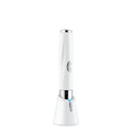 White electric toothbrush with blue light on a white background