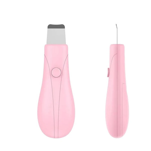 Pink electronic device with a white button on a white background