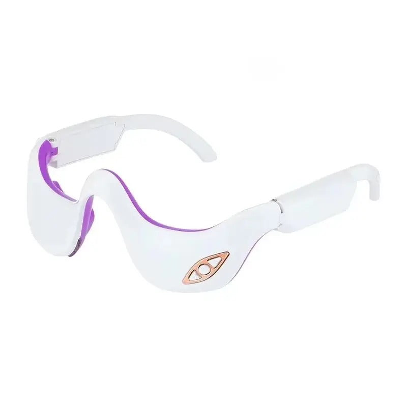 White and purple goggles with a brand logo on a white background